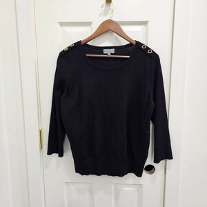 JOSEPH A Petite Black Crew Neck 3/4 Sleeve Sweater PXL